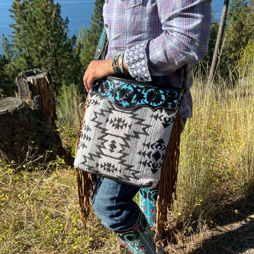 Myra Bag Gray and Black Fringe Bag